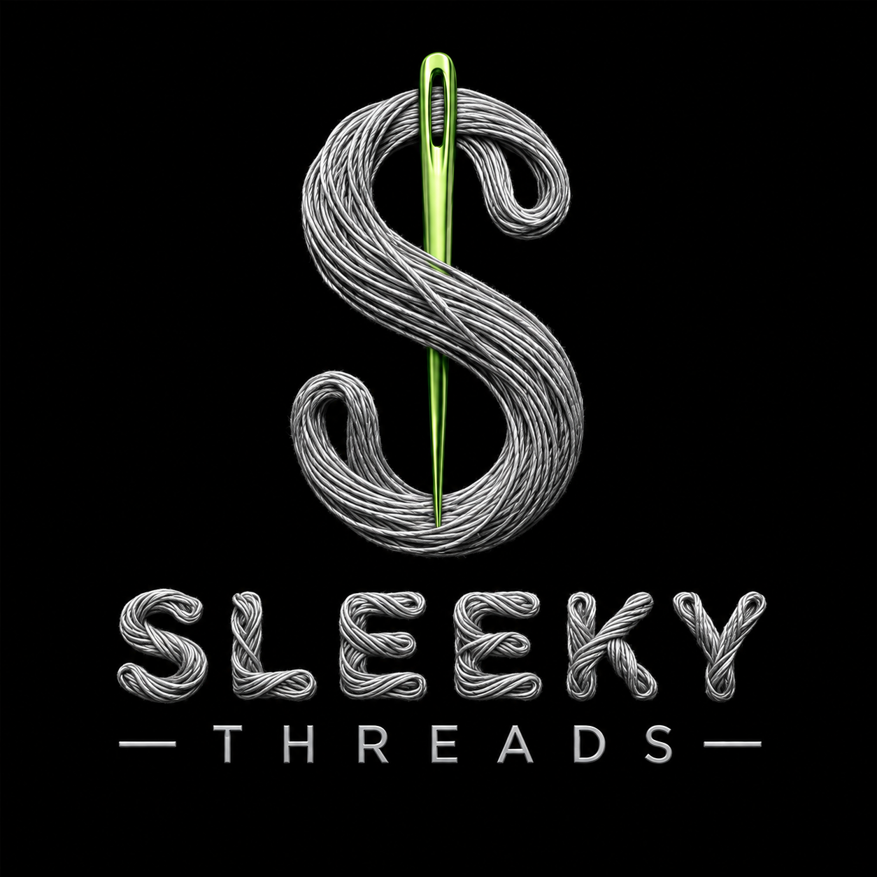 Sleeky Threads silver thread and green needle logo